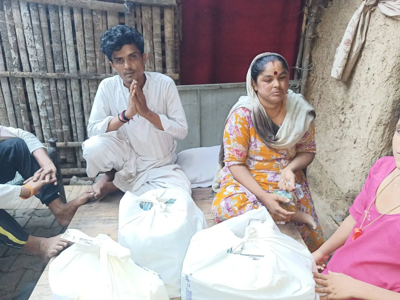 Ration supplies for flood-affected refugee Hindu families in Delhi