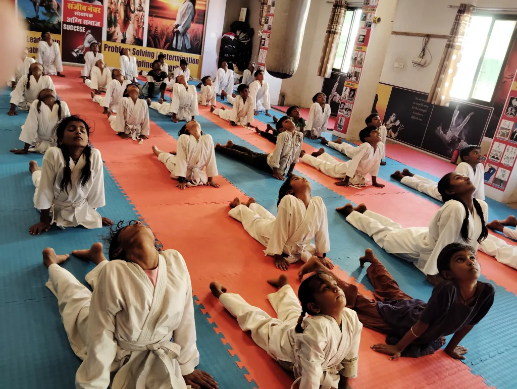 Children practicing martial arts at a training camp in Jodhpur